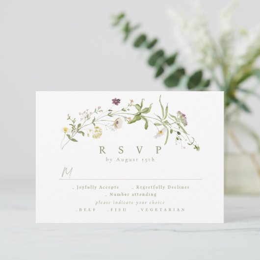 Sage Green Wildblume Rustic Boho Wedding RSVP (Stehend Vorderseite)