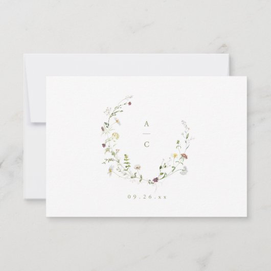 Sage Green Wildblume Rustic Boho Wedding RSVP (Rückseite)