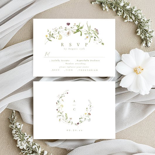 Sage Green Wildblume Rustic Boho Wedding RSVP Karte