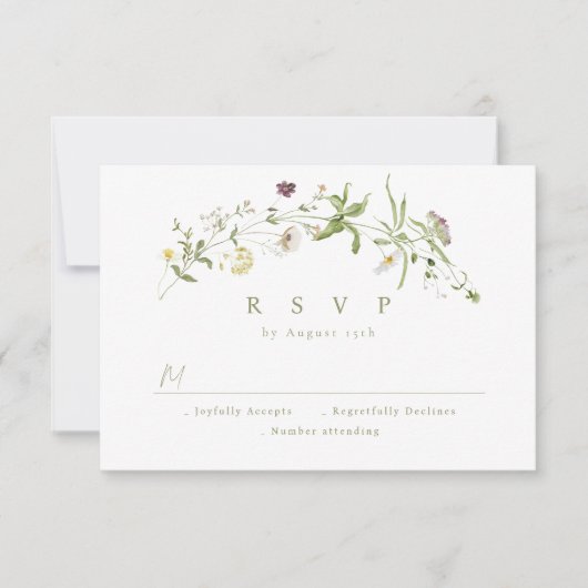 Sage Green Wildblume Rustic Boho Wedding RSVP Karte (Vorderseite)