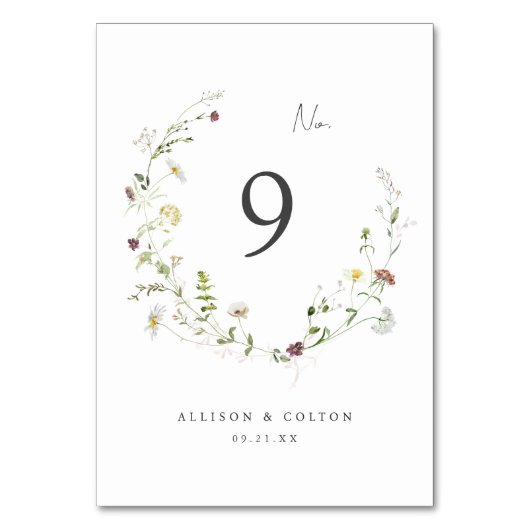 Sage Green Wildblume Rustic Boho Wedding Tischnummer (Vorderseite)