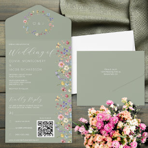 Sage Green Wildblume UAWG & QR Code Hochzeit All In One Einladung