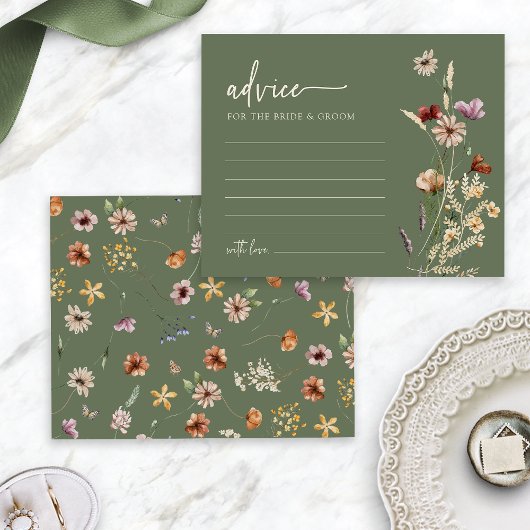 Sage Green Wildblume Wedding Advice Card