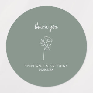 Sage Green Wildblume Wedding Danke Etiketten