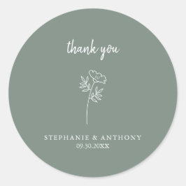 Sage Green Wildblume Wedding Danke Runder Aufkleber