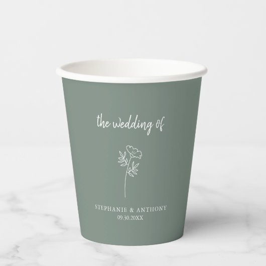 Sage Green Wildblume Wedding Pappbecher (Vorderseite)