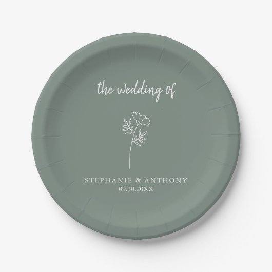 Sage Green Wildblume Wedding Pappteller (Vorderseite)