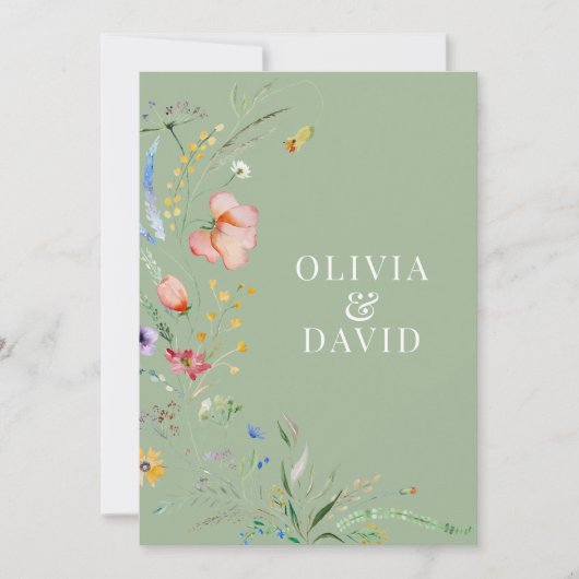 Sage Green Wildblume Wedding Program Einladung (Vorderseite)