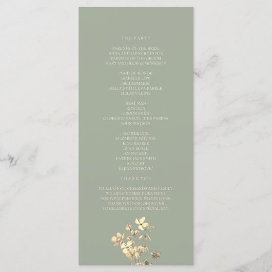 Sage Green Wildblume Wedding Program Programm (Rückseite)