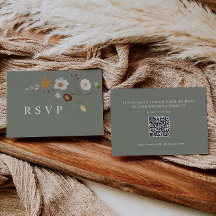 Sage Green Wildblume Wedding RSVP QR Code Card