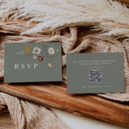 Sage Green Wildblume Wedding RSVP QR Code Card Mitteilungskarte