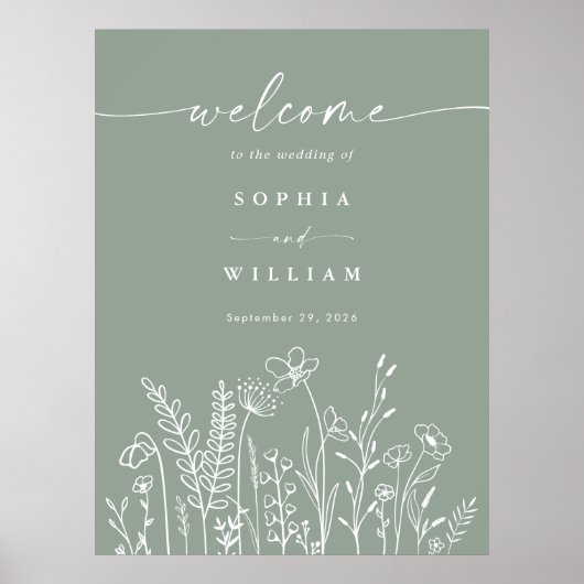 Sage Green Wildblume Wedding Willkommenszeichen Poster (Vorne)