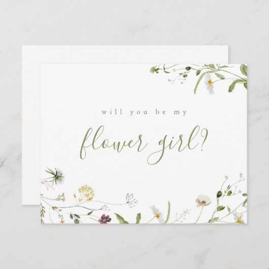 Sage Green Wildblume wird meine Blume Mädchen sein Einladung (Vorne/Hinten)