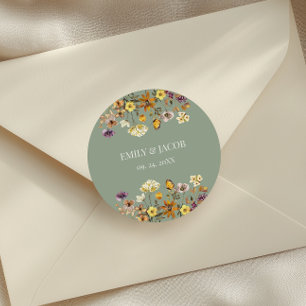 Sage Green Wildblumen Boho Hochzeit Runder Aufkleber