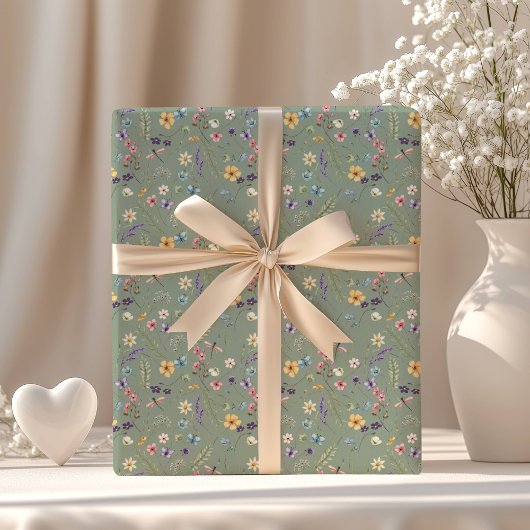 Sage Green Wildblumen Boho Rustic Spring Garden Geschenkpapier