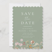 Sage Green Wildblumen Boho Save the Date (Vorderseite)