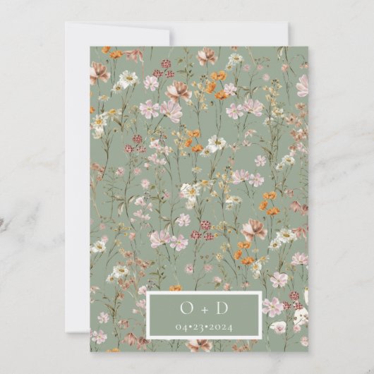 Sage Green Wildblumen Boho Save the Date (Rückseite)