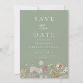 Sage Green Wildblumen Boho Save the Date (Vorderseite)