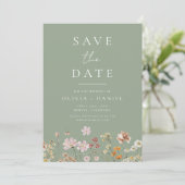 Sage Green Wildblumen Boho Save the Date (Stehend Vorderseite)