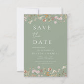 Sage Green Wildblumen Boho Save the Date (Vorderseite)