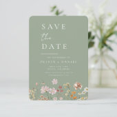 Sage Green Wildblumen Boho Save the Date (Stehend Vorderseite)