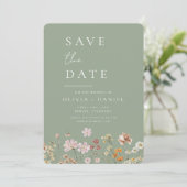 Sage Green Wildblumen Boho Save the Date (Stehend Vorderseite)