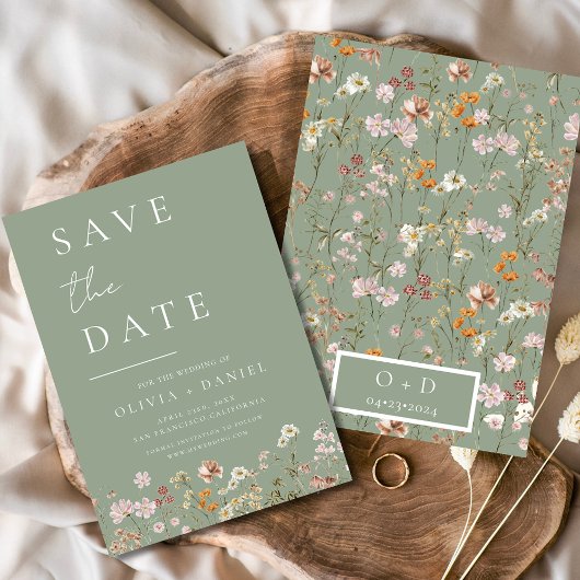 Sage Green Wildblumen Boho Save the Date