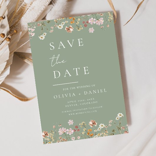 Sage Green Wildblumen Boho Save the Date
