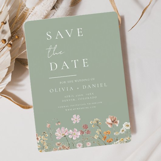 Sage Green Wildblumen Boho Save the Date