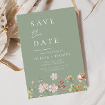 Sage Green Wildblumen Boho Save the Date<br><div class="desc">Diese elegante boho Save the Date minimalistische Wildblume Einladung ist der perfekte Weg, Ihre kommenden Nuptials auf stilvolle und erschwingliche Weise bekannt zu geben. Die Einladung zeichnet sich durch ein einfaches Design mit einer Wildblume und einem modernen Schriftart aus. Die Einladung ist mit Ihren eigenen Texten und Details individuell anpassbar...</div>