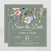 Sage Green Wildblumen Boho Save The Date (Vorne/Hinten)