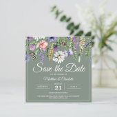 Sage Green Wildblumen Boho Save The Date (Stehend Vorderseite)