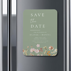 Sage Green Wildblumen Boho Save the Date Magnet