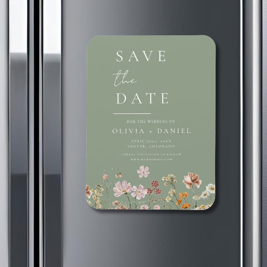 Sage Green Wildblumen Boho Save the Date Magnet