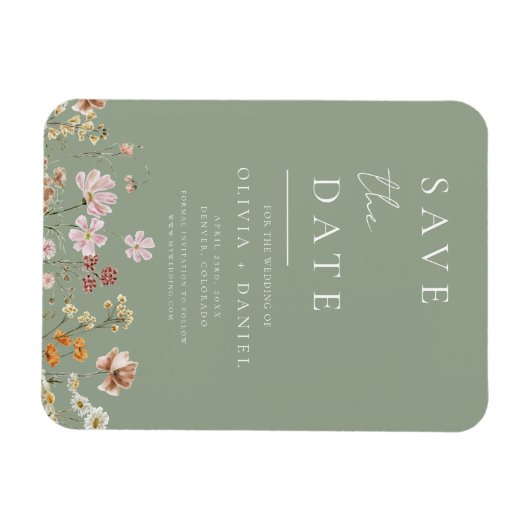 Sage Green Wildblumen Boho Save the Date Magnet (Horizontal)