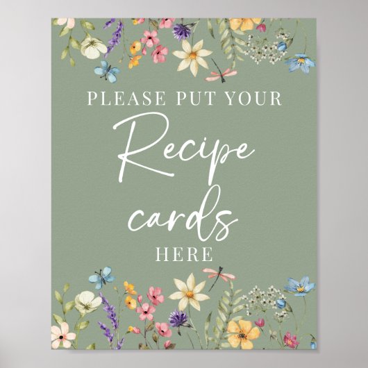 Sage Green Wildblumen Brautparty Rezept-Zeichen Poster (Vorne)