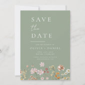 Sage Green Wildblumen Foto Boho Save the Date (Vorderseite)