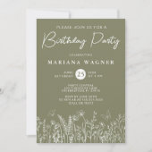 Sage Green Wildblumen Geburtstagsparty Einladung (Vorderseite)