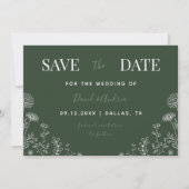 Sage Green | Wildblumen Gezeichnet Blätter fallen Save The Date (Vorderseite)