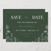 Sage Green | Wildblumen Gezeichnet Blätter fallen Save The Date (Vorne/Hinten)