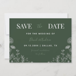 Sage Green | Wildblumen Gezeichnet Blätter fallen Save The Date