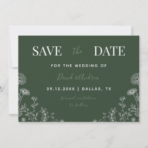 Sage Green   Wildblumen Gezeichnet Blätter fallen Save The Date