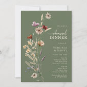 Sage Green Wildblumen Probe Dinner Einladung (Vorderseite)