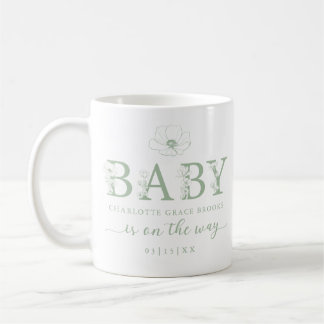 Sage Green Wildflower Baby Announcement Coffee Mug Kaffeetasse