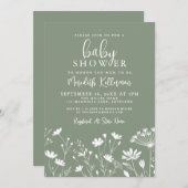 Sage Green Wildflower Baby Shower Einladung (Vorne/Hinten)
