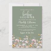 Sage Green Wildflower Baby Shower Einladung (Vorderseite)