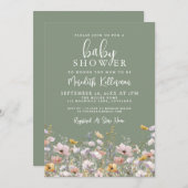 Sage Green Wildflower Baby Shower Einladung (Vorne/Hinten)