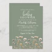 Sage Green Wildflower Baby Shower Einladung (Vorne/Hinten)