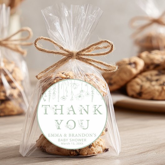 Sage Green Wildflower Baby Shower Thank You  Runder Aufkleber
