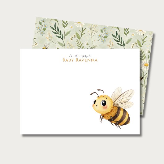 Sage Green Wildflower Bee Custom Name Nursery  Mitteilungskarte